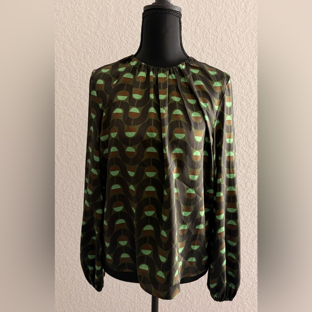 Zara Women’s Green, Black and Brown Geometric Print Blouse